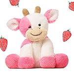 Hopearl Adorable Plush Cow Toy Floppy Dairy Cattle Soft Stuffed Animal Cute Birthday Gifts for Boys Girls Kids Toddlers, Strawberry Pink, 9\'\'