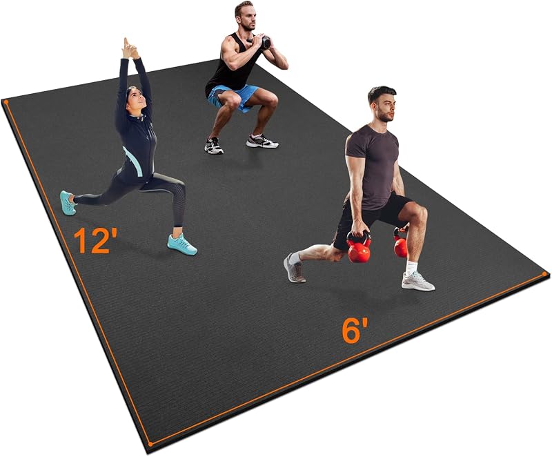 Large Exercise Mat 8'x5'|12'x6'|10'x6'|6'x4'|6'x2' Workout Mat for Home Gym Mats Exercise Heavy Duty Gym Flooring Fitness Mat Large Yoga Mat Cardio Mat for Weightlifting, Jump Rope, MMA, Shoe-Friendly