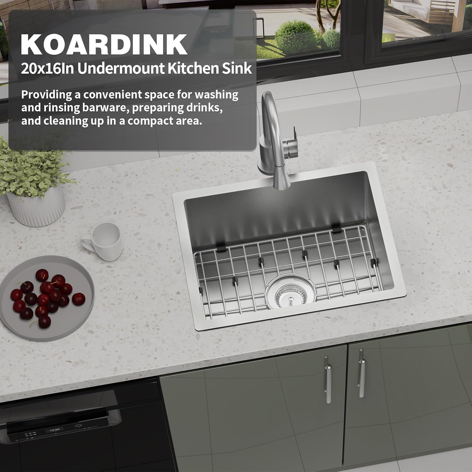 Kitchen And Bar Sink, 20x16 Inch Stainless Steel Undermount Modern Single Bowl Small Kitchen And Bar Sink Combo-SS Grid,Silicon Mat,Drain Strainer Set Compatibility With Various Kitchen&Bar Style