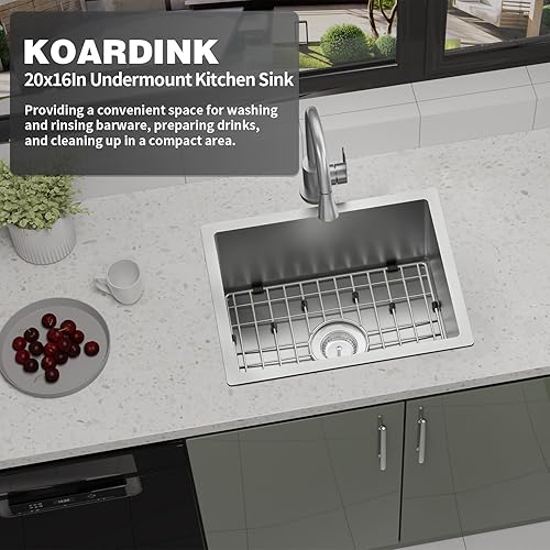 Miniatura 24 de Fregadero negro de cocina y bar, fregadero de cocina de acero inoxidable de 20 x 16 pulgadas, moderno fregadero de barra de montaje en la parte