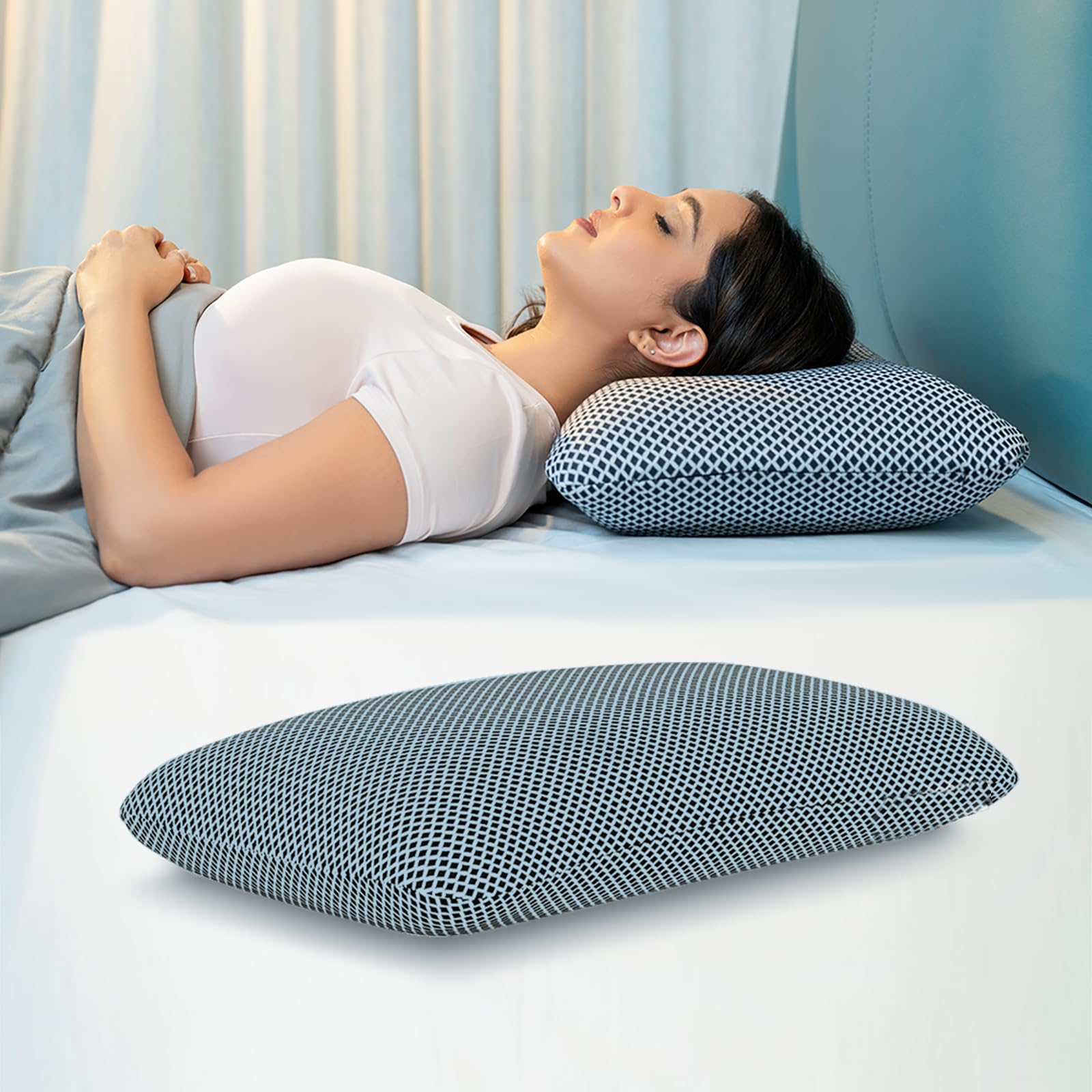 WELLGIVER Ergonomic Memory Foam Pillow for Neck Pain | 2 Years Warranty | 21 x 14 x 4.5 Inch | Orthopedic Pillow for Side Sleeping | Removable Washable Jacquard Midnight Blue Cover | Pack of 1 discount deal