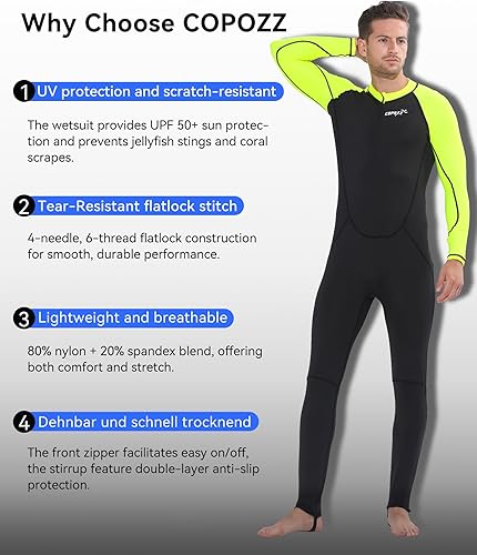 Miniatura 3 de COPOZZ Traje de neopreno para hombre – Traje húmedo con cremallera frontal para esnórquel, surf, equipo de buceo, paddleboarding, deportes acuáticos