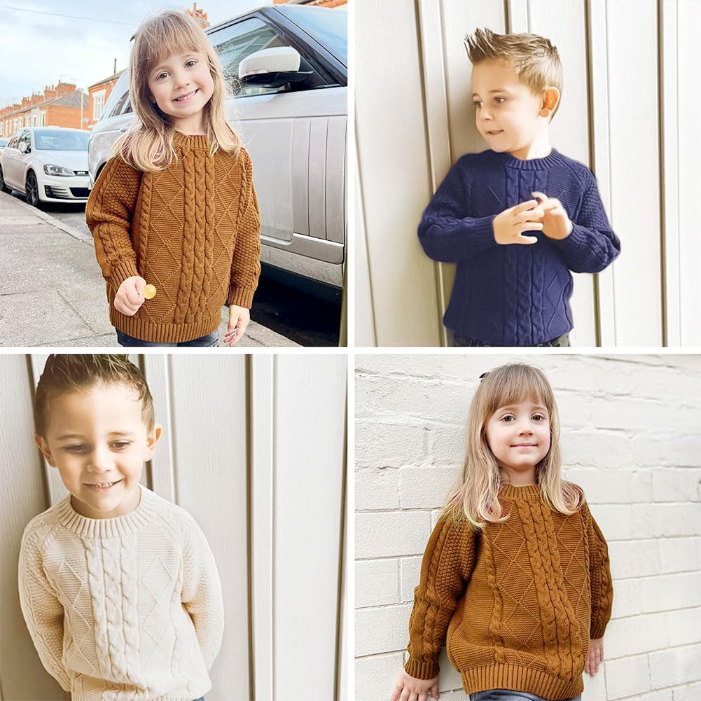 Curipeer Baby Boys' Girls' Cable Knit Sweater Long Sleeve Solid Pullover Toddler Crew Neck Fall - Image 2