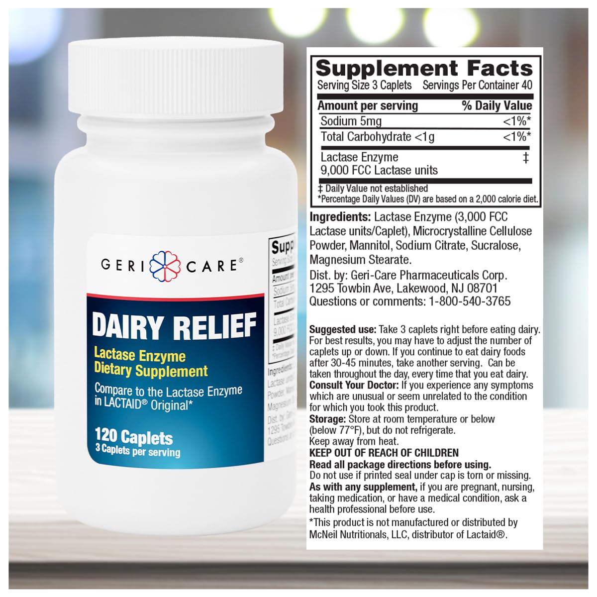 GeriCare Lactase Enzyme Dairy Relief Caplets – 3000 FCC Units, Digestive Enzyme Supplement for Dairy Products, for Better Lactose Digestion, Helps Prevent Gas, Bloating & Stomach Discomfort, 120 Count — Amazon image 6