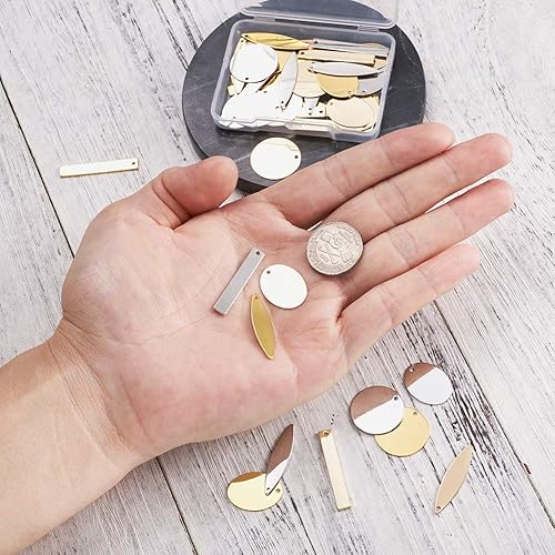 Miniatura 5 de KISSITTY Etiqueta de estampado en blanco de latón plano, dijes de metal para pulsera, aretes, colgantes, etiquetas de identificación con nombre de