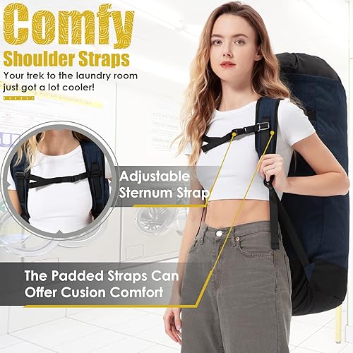 Miniatura 10 de Bolsas de lavandería extra grandes y resistentes, bolsa de lavandería de 115 litros para estudiantes universitarios, mochila de lavandería, bolsa de