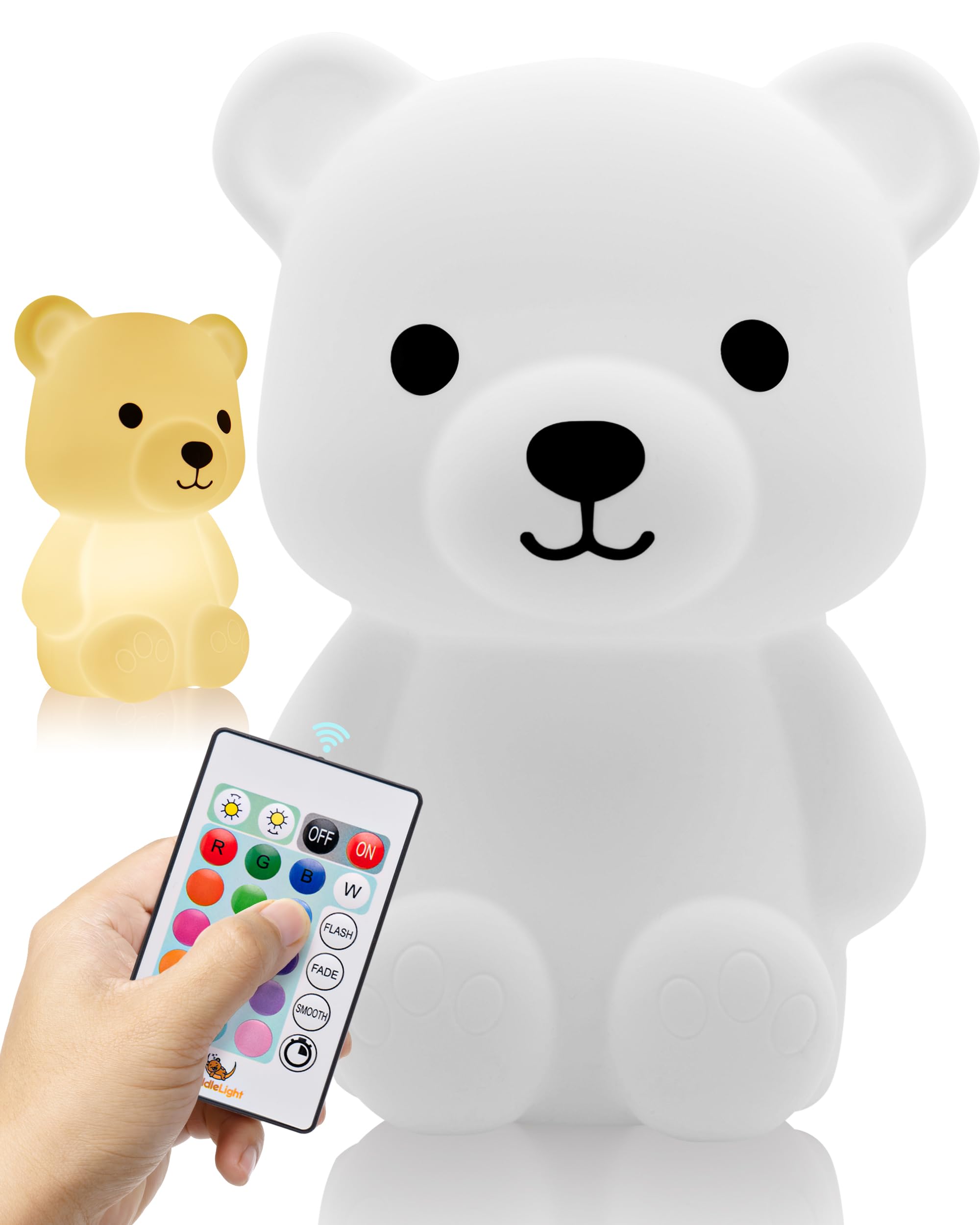 Bear Night Light For Kids - Color Changing Touch Control LED Nursery Lamp With USB Charging