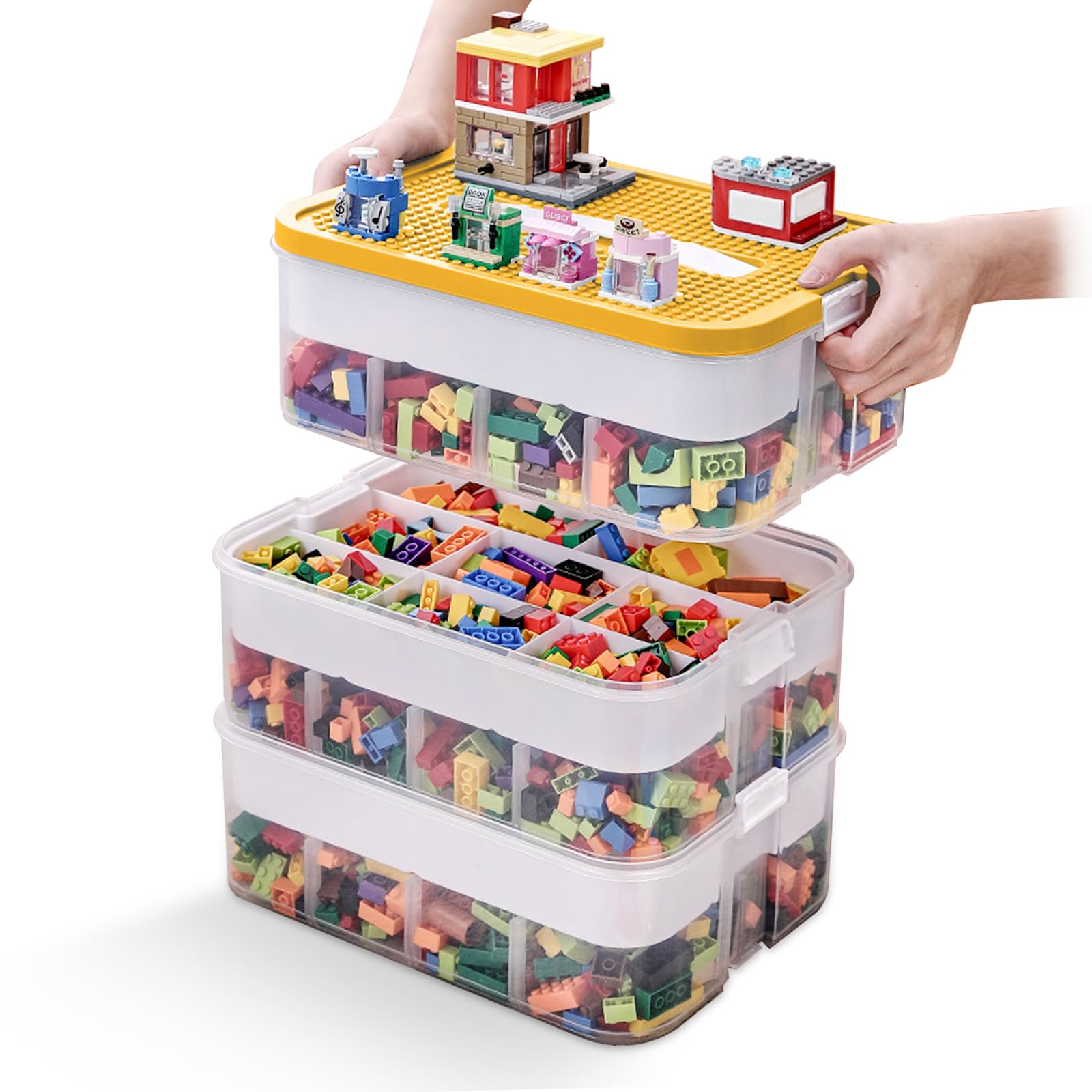 Storage Organiser for Lego, 3 Layers Stackable Kids Toy Storage Box with Lids, Plastic Multi Compartment Building Blocks Craft Sorting Container for Magnetic Building Blocks Bricks Puzzle Board โ image 1