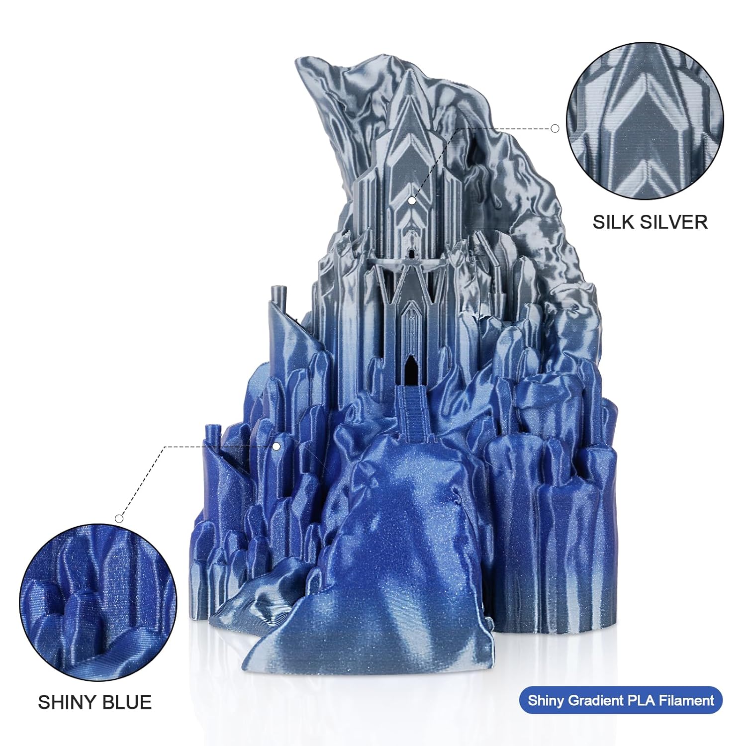 AMOLEN 3D Printing Filament 1.75mm PLA Filament Silk Shiny Blue Silver & Matte Rainbow Bundle Filament