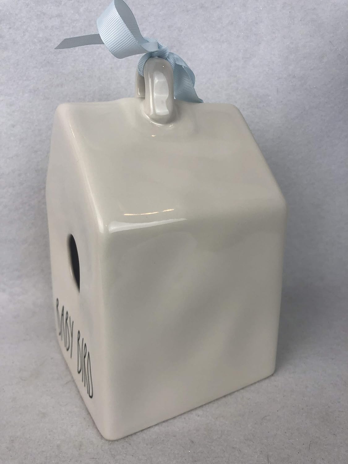 Rae Dunn by Magenta Baby Bird Ceramic Decorative Birdhouse with Blue Ribbon