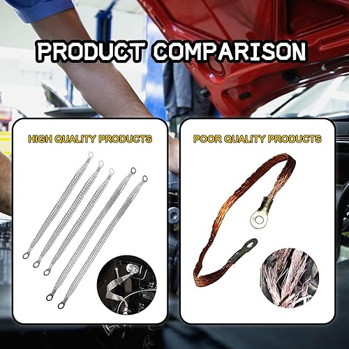Miniatura 5 de 5 correas universales de tierra automotriz, 2 piezas de 13 pulgadas x 12 pulgadas y 3 cables de tierra de cobre de 10 pulgadas x 12 pulgadas,