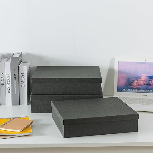 Miniatura 4 de Soul & Lane Cajas de almacenamiento de papel kraft negro carbón con tapas, juego de 3 organizadores decorativos anidables soluciones versátiles de