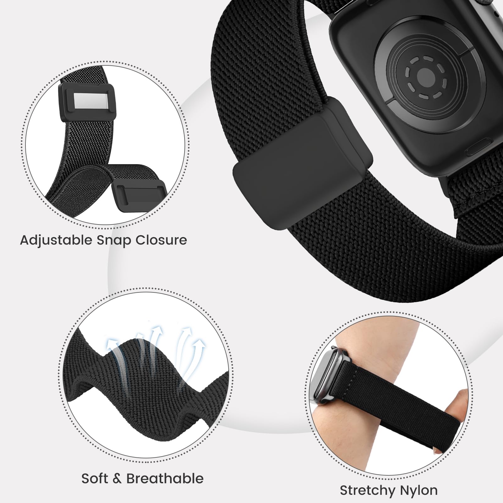 Bracelet extensible compatible avec Apple Watch pour enfants, bracelet en nylon tressé souple avec fermoir à clipser réglable pour iWatch Series 9 8 7 6 5 4 3 2 1 SE