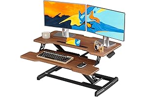 Adjustable Standing Desk Converter with Dark Wood Keyboard Tray