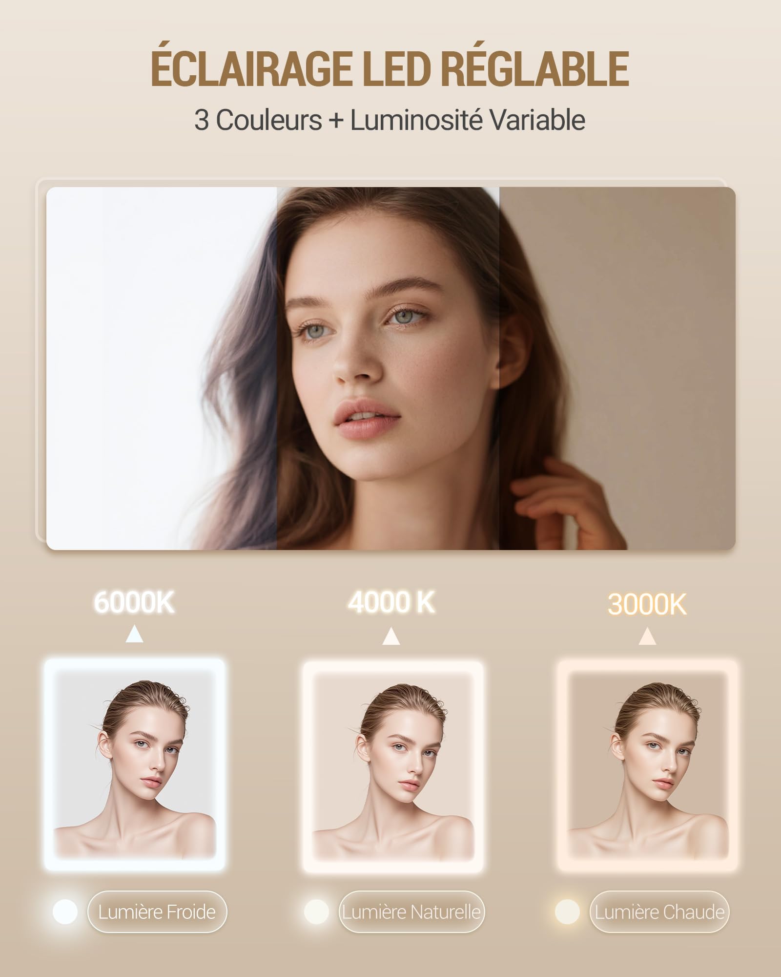Hzuaneri Coiffeuse avec Éclairage LED, Coiffeuse avec Grand Miroir, Blanc