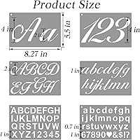 Vista 2 de BAMIDELE Plantillas de letras para pintar sobre madera, 50 piezas de plantillas de dibujo del alfabeto de caligrafía con números, signos, flores