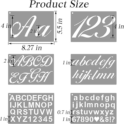 Miniatura 2 de BAMIDELE Plantillas de letras para pintar sobre madera, 50 plantillas de dibujo del alfabeto de caligrafía con números, letreros, flores, plantillas