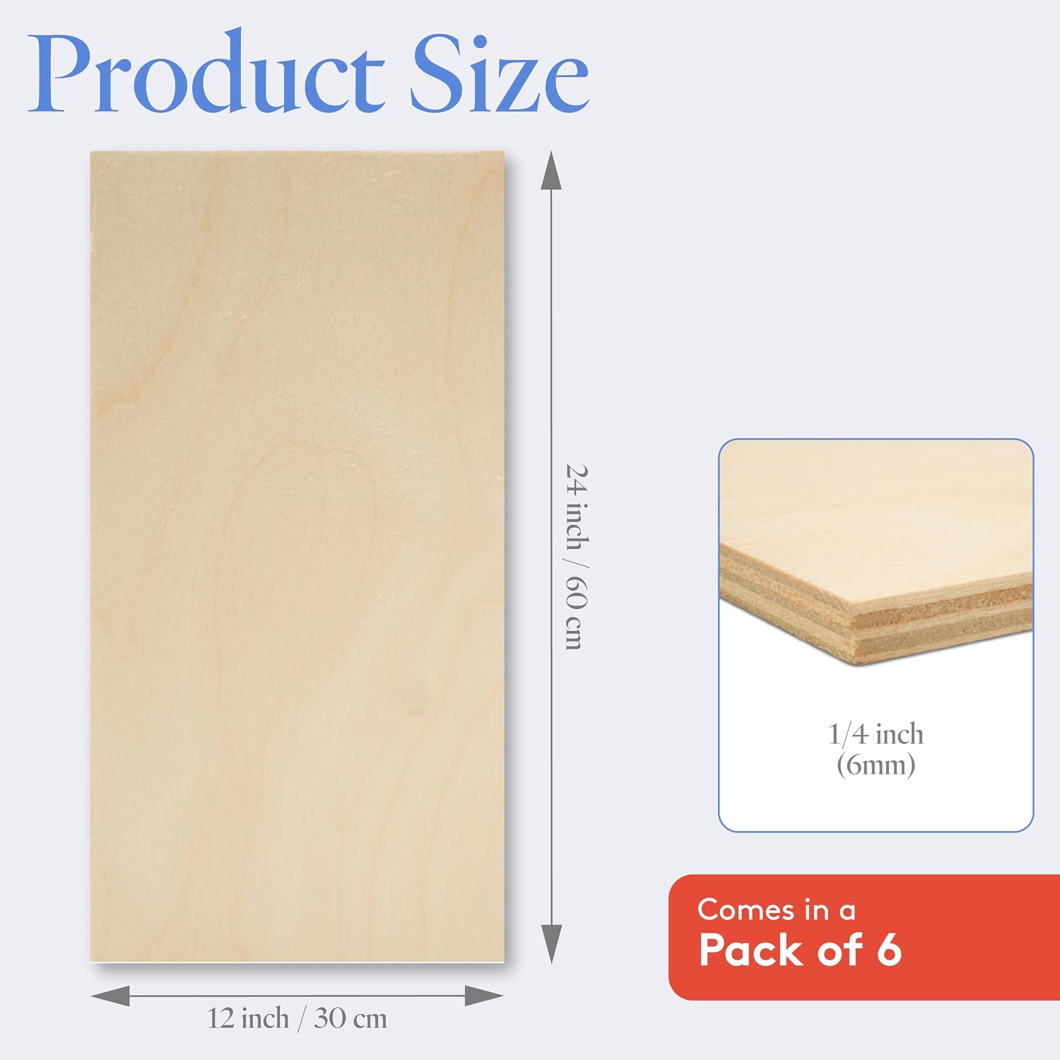 6 mm Baltic Birch Plywood 1/4 x 12 x 24 Inch, Box of 6 B/BB Grade Craft Wood, Stronger Than Basswood Sheets, for Laser, CNC Cutting and Wood Burning, by Woodpeckers