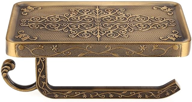 Fdit Vintage Bathroom Toilet Paper Holder Antique Brass Roll Tissue Wall Mounted Bathroom Kitchen Toilet Paper Holders with Phone Holder(Antique)