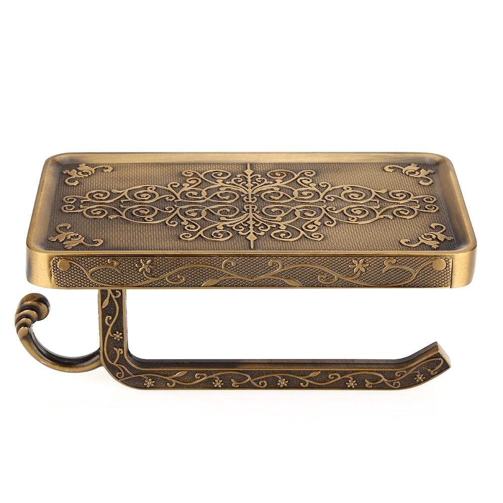 Wall Mounted Toilet Paper Holder Antique Brass Toilet Roll Holder Bathroom Paper Holder Phone Shelf (Antique Color)