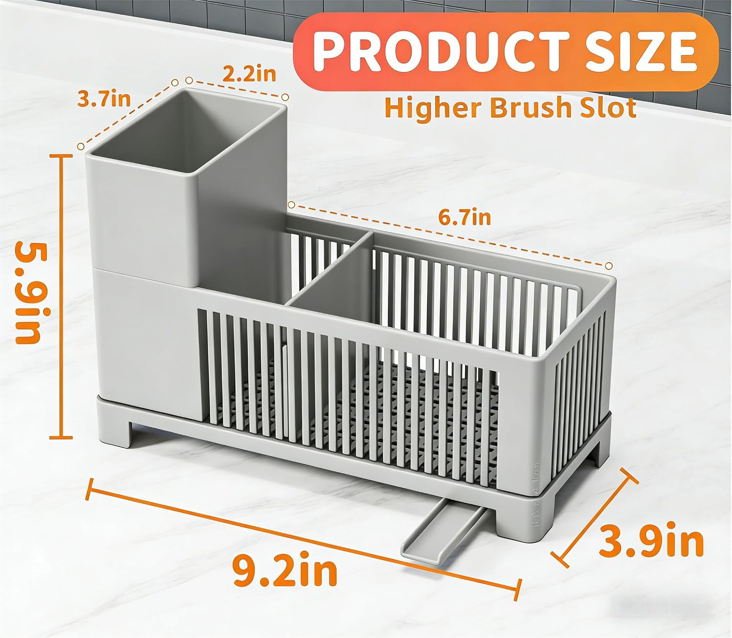 Rustproof Kitchen Sink Organizer for Countertop,Multifunctional Sink Organizer Caddy & Organization,Scrub Brush and Sponge Holder,Plastic Sink Storage Rack,Sponge Drain Rack,Dish Soap Dispenser,Grey
