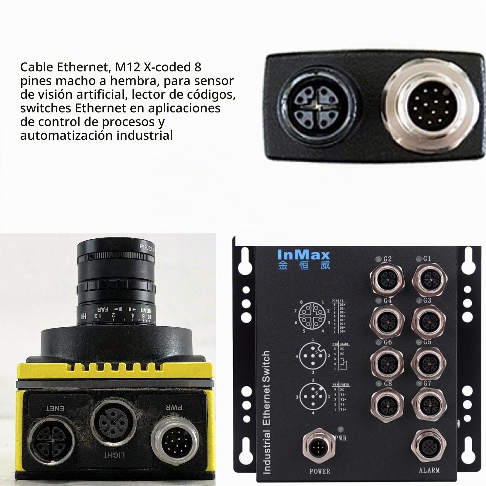 HangTon Cable Ethernet M12 de 8 pines X-Code RJ45 CAT-7e GigE para Basler Cognex Vision Camera Sensor Barcode Reader PLC Router Switch Network 1M