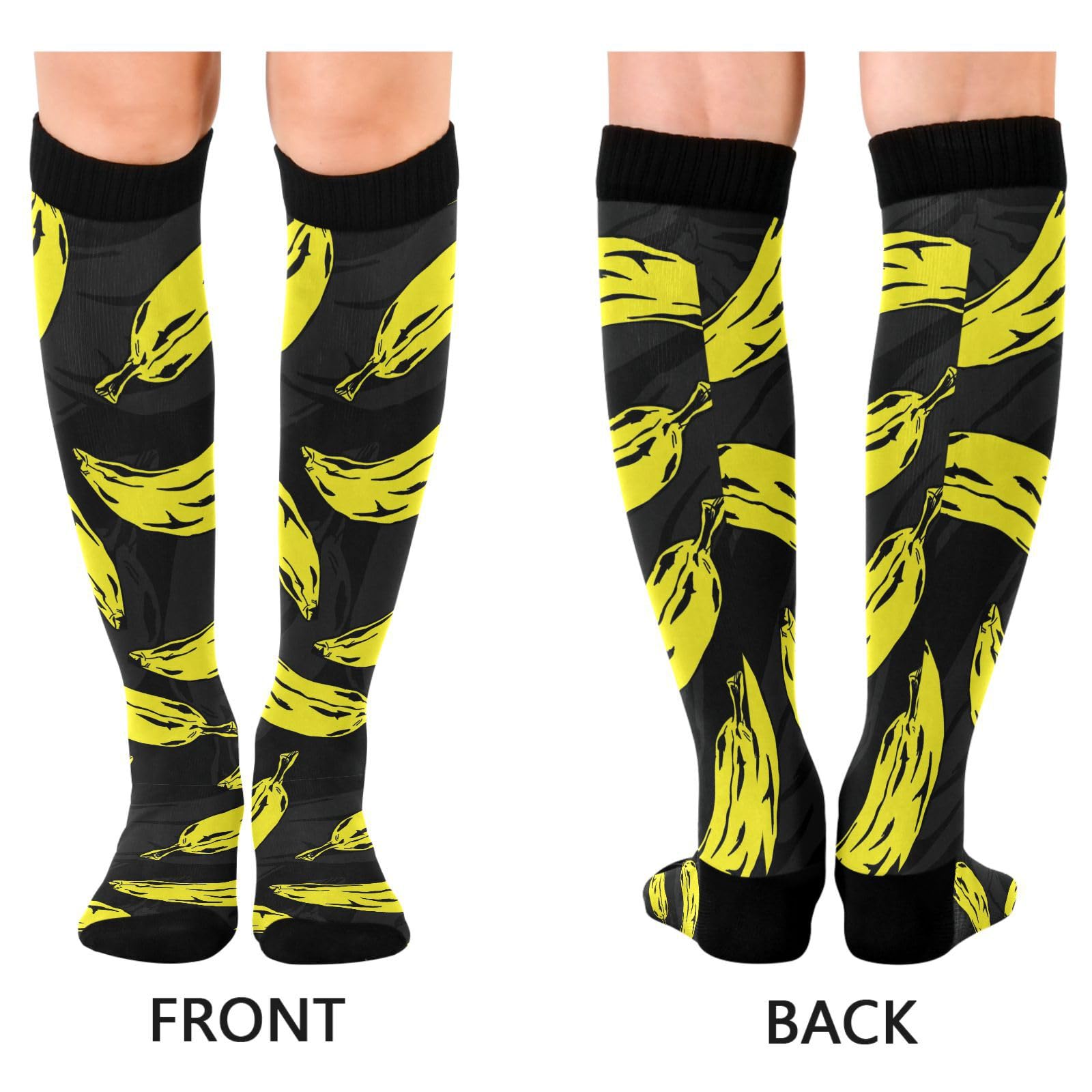 Dussdil Yellow Banana Pattern Compression Socks for Women Men Christmas Circulation Long Knee Socks for Winter Warm Stockings Socks