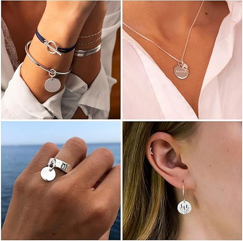 Vista 86 de Pandahall - 60 unidades de etiquetas colgantes de acero inoxidable redondo plano de 3/5 a 1-1/5 pulgadas para fabricación de joyas