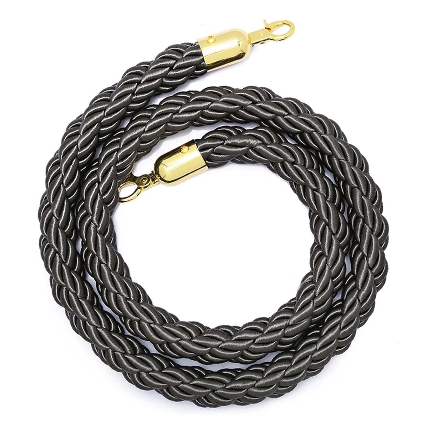 Gakyour Dark Grey Queue Barrier Ropes,Crowd Control Stanchion Rope With Gold Hook, Crowd Control Rope,0.9-3.0M Braided Hemp Rope Barrier For Queue Divider, Rope Safety Barrier-||1.7M