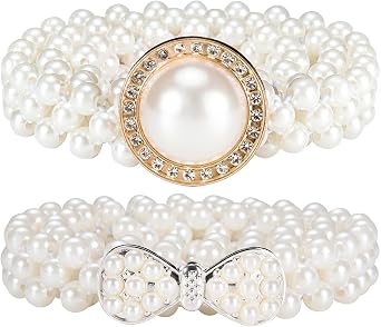 Pearl Belts for Women Elastic Waist Chain for Bridal Dress