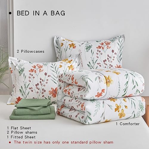 Miniatura 8 de AIKASY - Juego de cama de 7 piezas, estampado floral, microfibra suave, juego de edredón de cama reversible (1 edredón, 2 fundas de almohada, 1