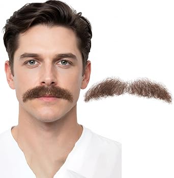 Fake Beard and Mustache Set, Facial Hair Adults Men for Costumes, Halloween, Drama Party Movie Makeup Brown