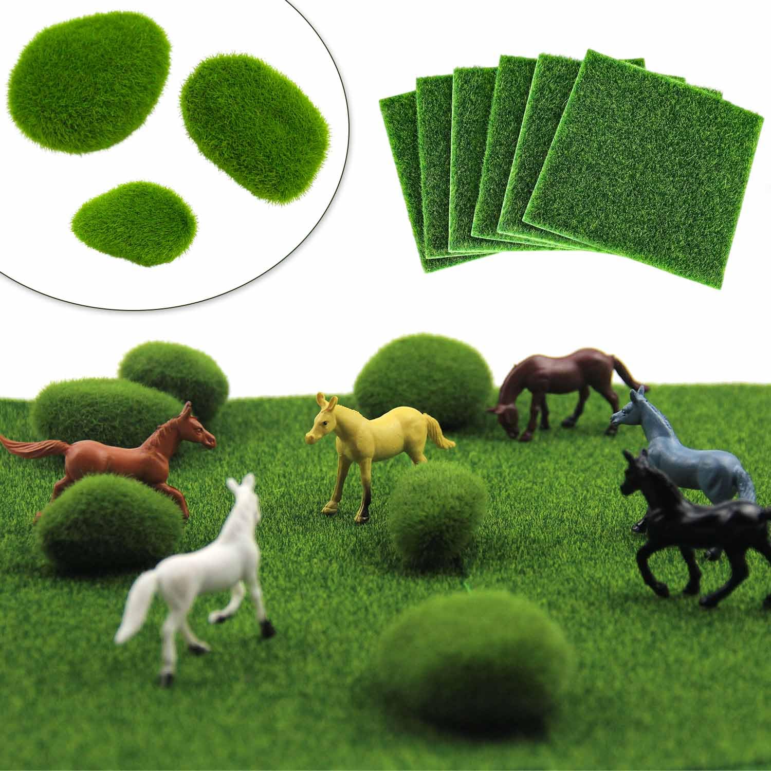 Muschio Finto Per Decorazioni Elepl 6 Pezzi Prato In Miniatura 15 * 15cm Erba Finta Con 10 Pietra Di Muschio Erba Artificiale In Miniatura Realistico Tappetino In Erba Artificiale Per Giardino Mini