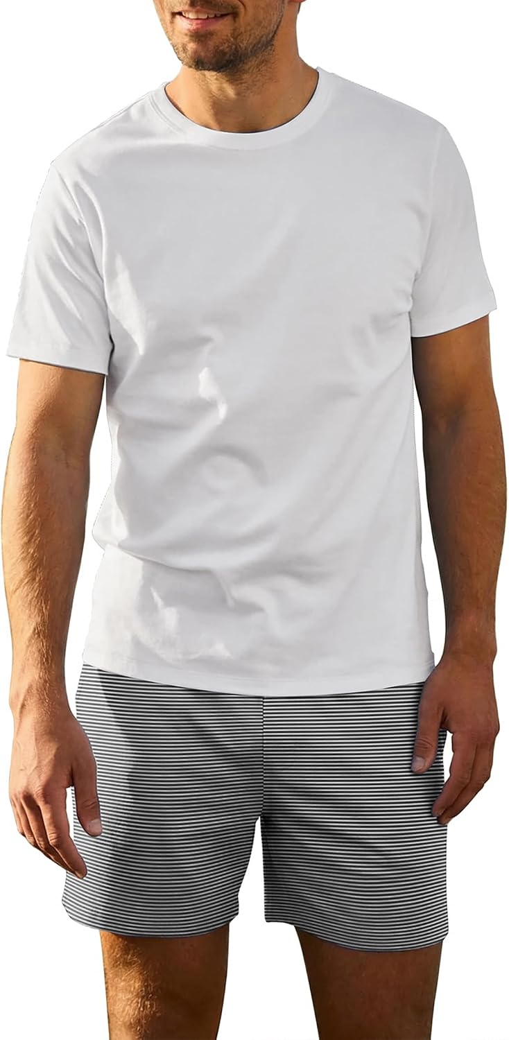 Men's Pajama Sets Shorts Cotton 2 Piece Short Sleeve Pj Sets Loungewear Summer Lounge Sets with Pockets