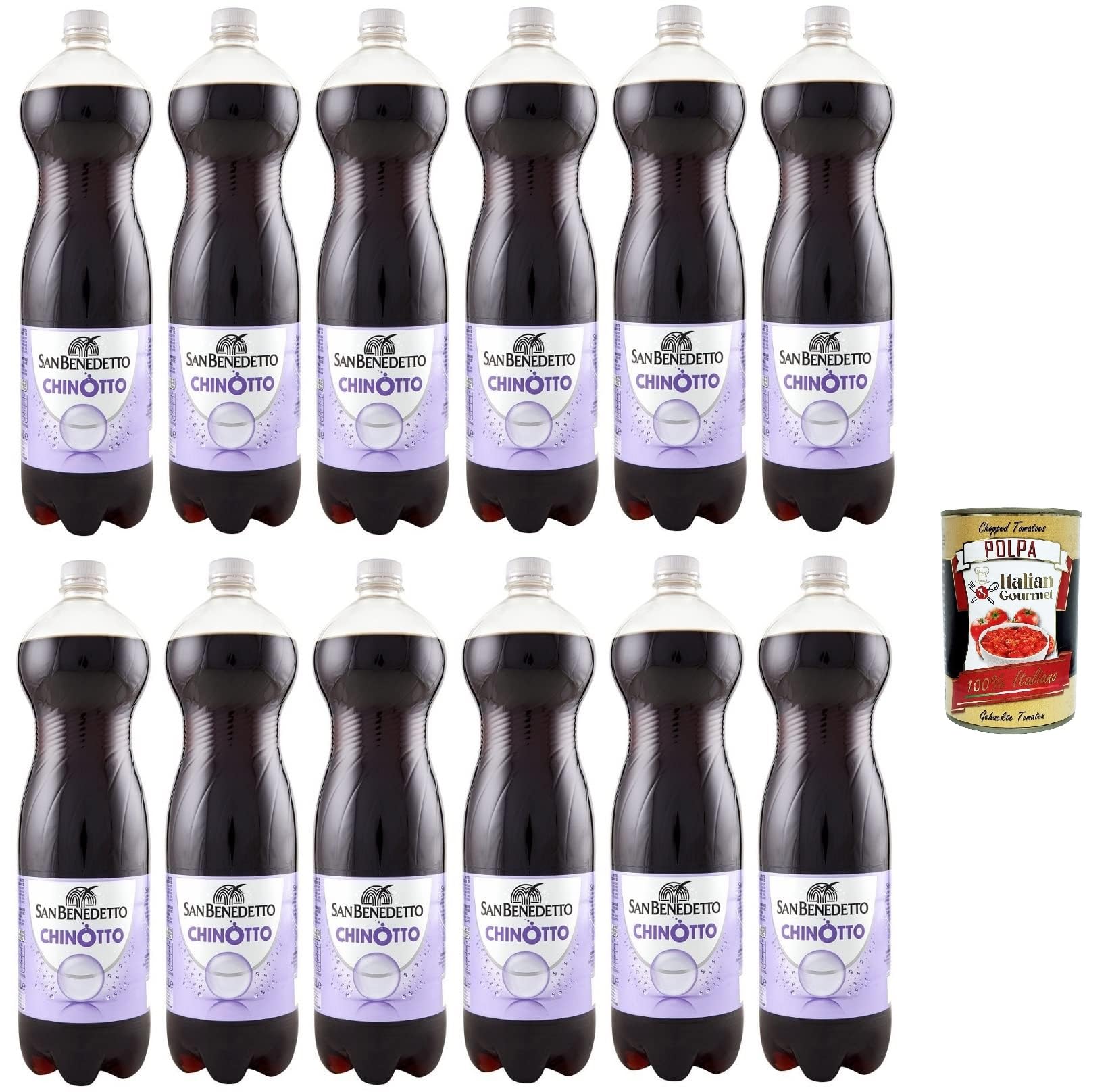 12 bebidas carbonatadas San Benedetto Chinotto, refrescos no alcohólicos, botellas de PET desechables de 1,5 litros + lata de 400 g