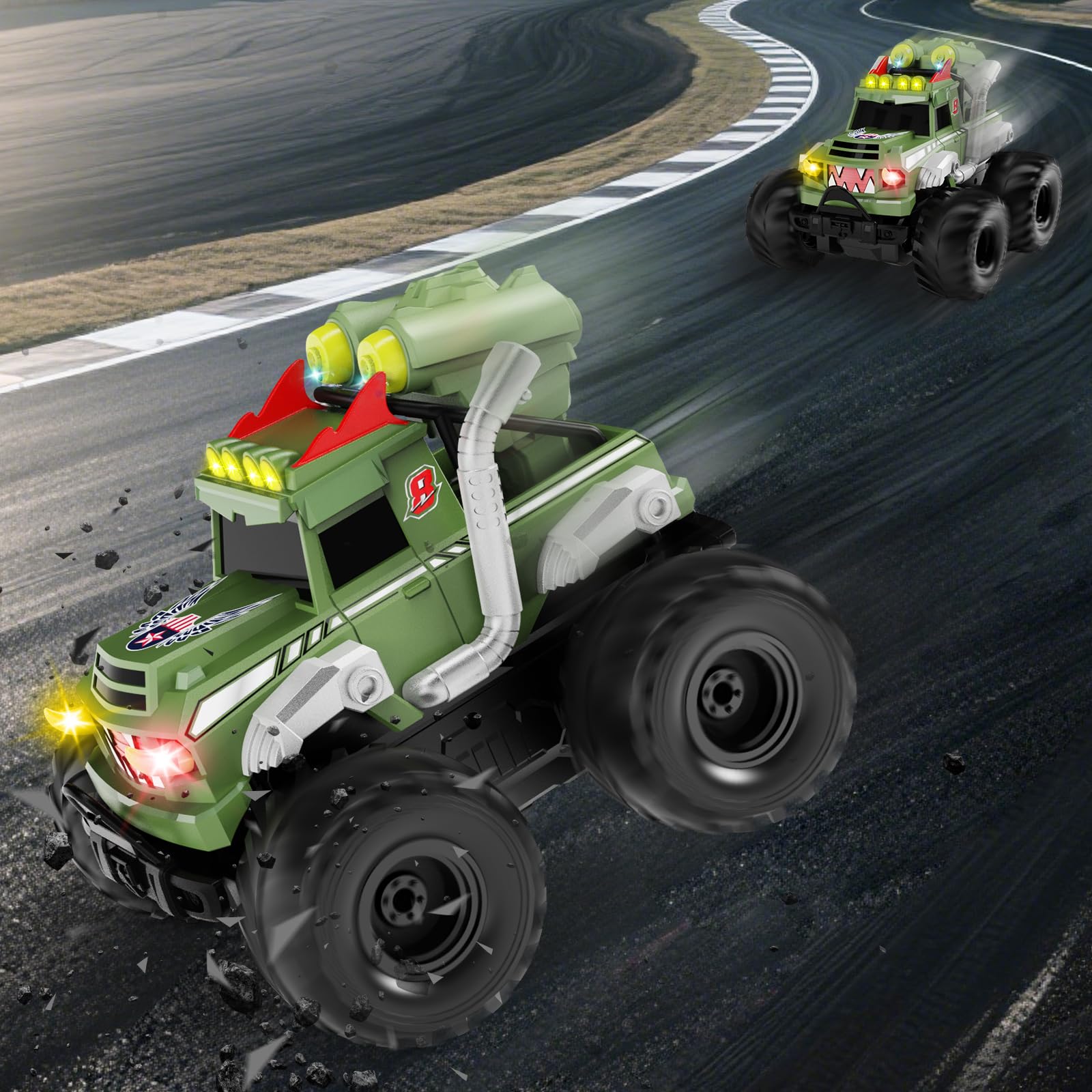 Dysaim Coche Teledirigido Anfibio, Monster Jam Cars Juguetes, 2.4 GHz RC Drift Car, Todoterreno Teledirigido 4x4, Drift RC Car Regalo Niños 6 Años, Coches Teledirigidos Niños 6 7 8 9 10 11 12 Años