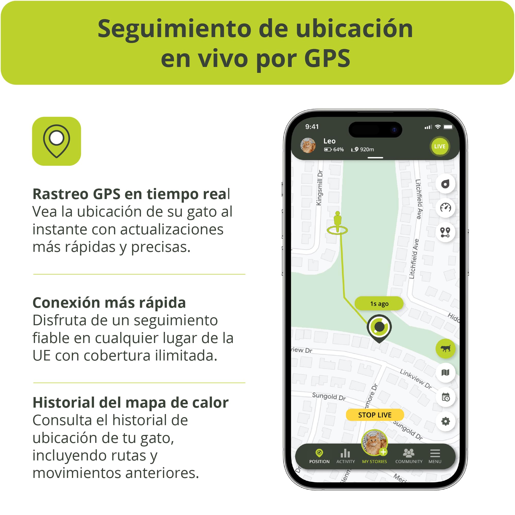 Kippy Cat V2 - Collar GPS para Gatos - Localizador y Rastreador de Salud y Actividad con Sistema Antiestrangulamiento - CREA Límites Virtuales