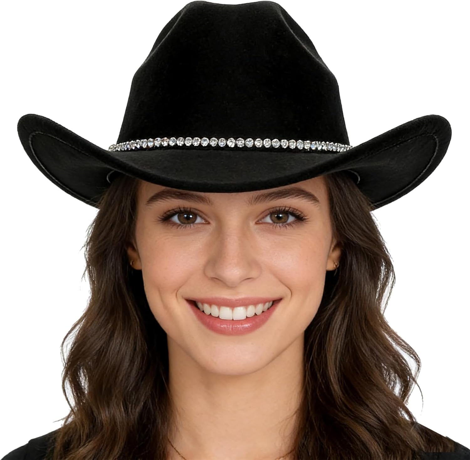 IZUS Women Sparkly-Rhinestone Western-Cowgirl-Hat Glitter-Bling Cowboy-Hat Felt-Rodeo-Hat for Disco-Party Medium/Large - Image 3