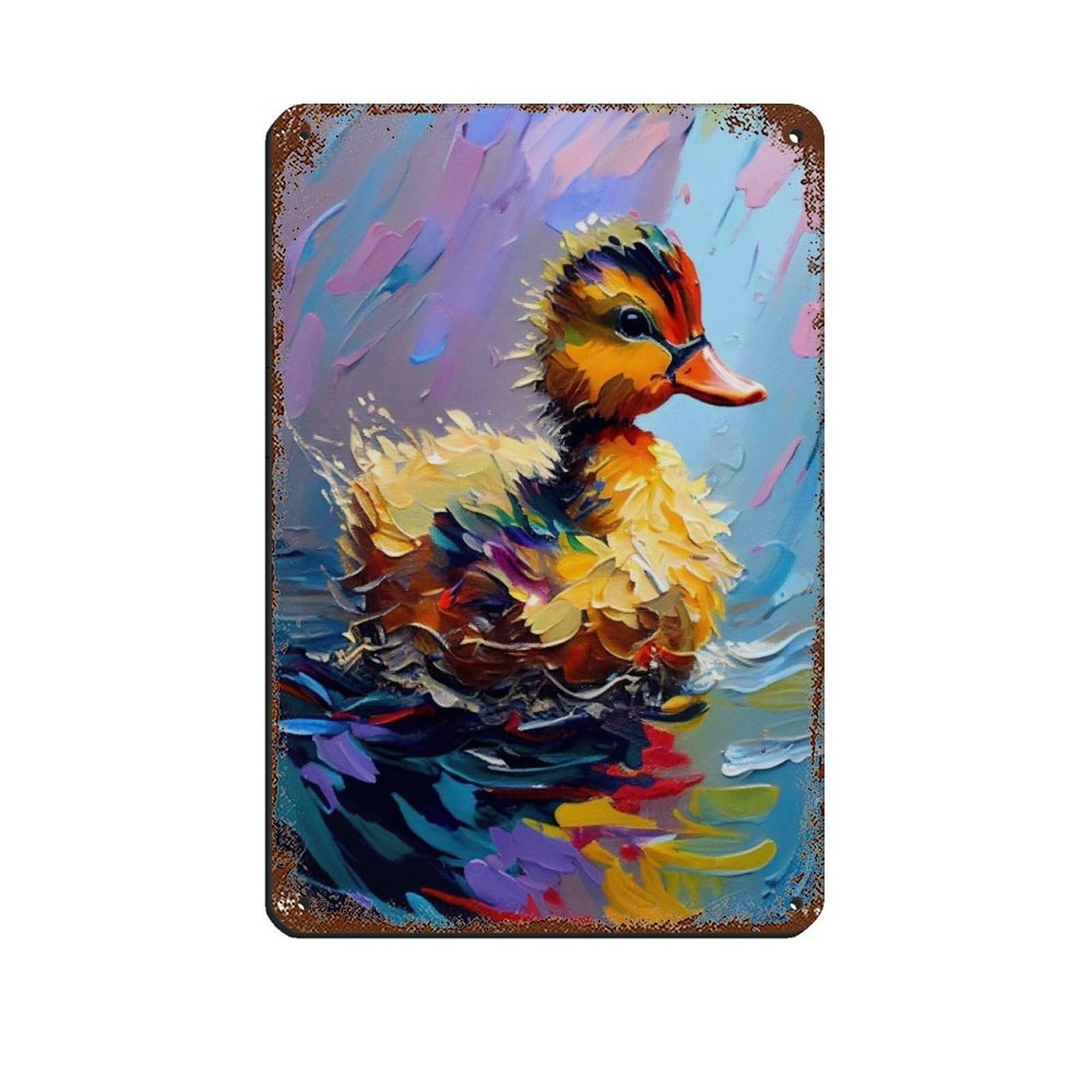 Lxwnze 20L X 30W Cm Duck Oil Painting Poster Tin Sign Vintage Metal Pub Club Cafe Bar Home Wall Art Decoration Poster Retro 8X12inch(20X30cm)