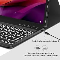 FARYODI billentyűzet Lenovo Tab P12 12.7 hüvelykes (2023) táblagéphez – 7 színű háttérvilágítással, levehető vezeték nélküli Bluetooth billentyűzet francia AZERTY kiosztással, fekete – kompatibilis a Lenovo Tab P12 12.7" 3K (TB371FC) 6