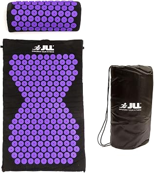 JLL Fitness Acupressure Mat Set - Prick Free Acupuncture Mat and Acupuncture Pillow for Relaxation and Pain Relief - Massage Mat, Acupressure Cushion, Washable Cover and Travel Bag Purple