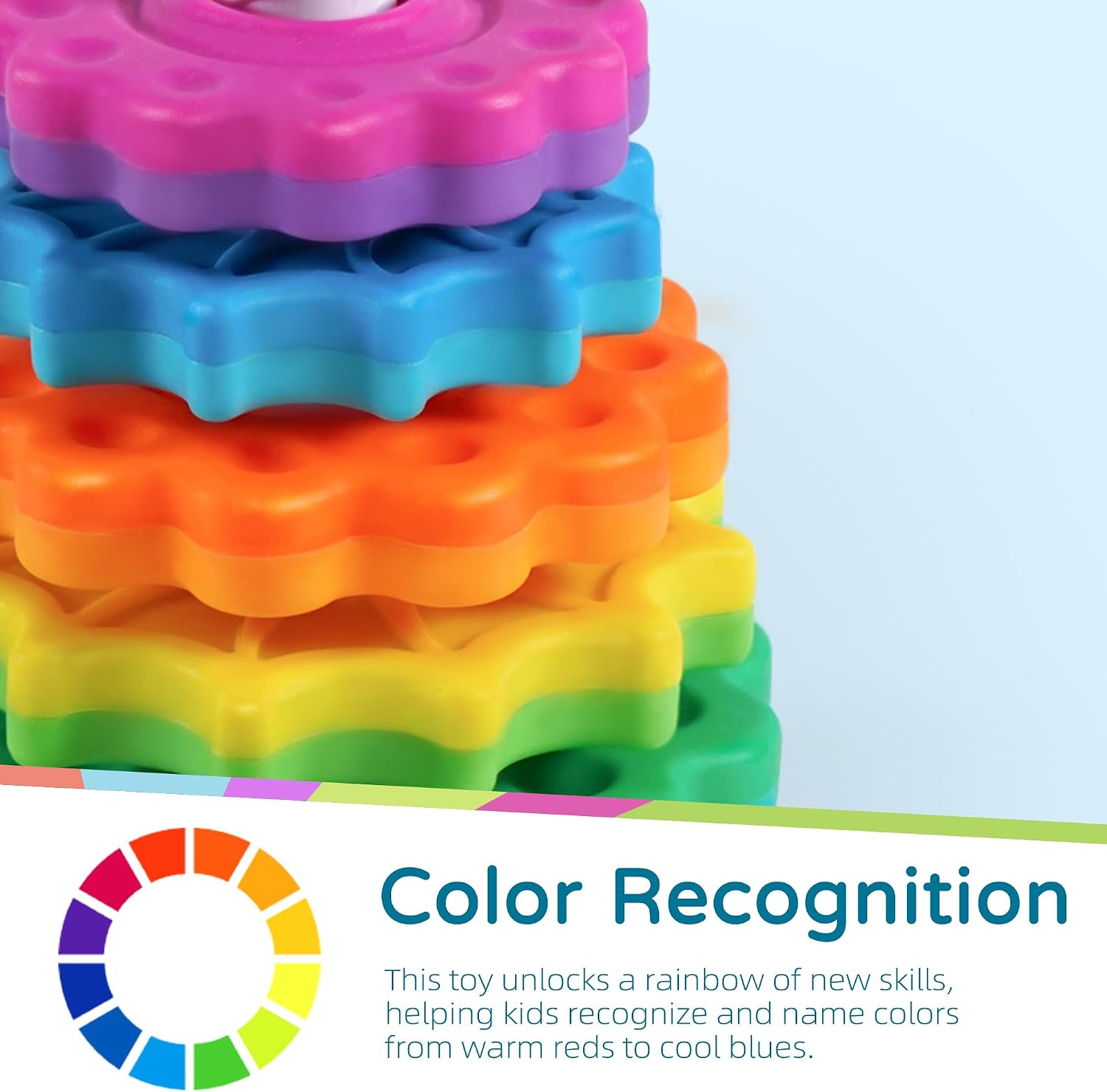 LiKee Portable Fidget Rotating Stacking Toys for Baby 18+ Months, Toddlers 1-3, Kids, Adult, Rainbow Tower Montessori Toys for Travel image 3