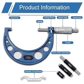Outside Micrometer Set, 0-75 mm Machinist Micrometer, 3 Pcs Machinist Tool Set, 0.01 mm Graduation Micrometer Set, Alloy Precision Micrometer, Micrometer Standard Set with Case