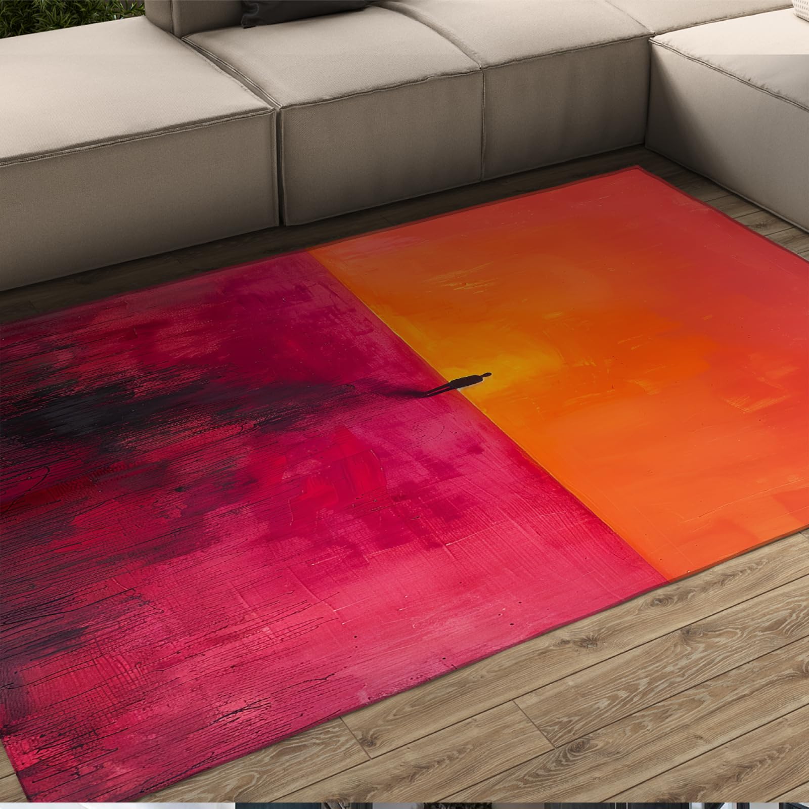 Tapis doux confortable rose rouge orange 90x150cm style Mark Rothko lavable