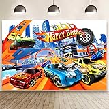 Hot Birthday Party Decorations, 5x3ft Happy Birthday Back drop Banner Theme Backdrop Banner for Wheels Party Decorations Indoor Outdoor.