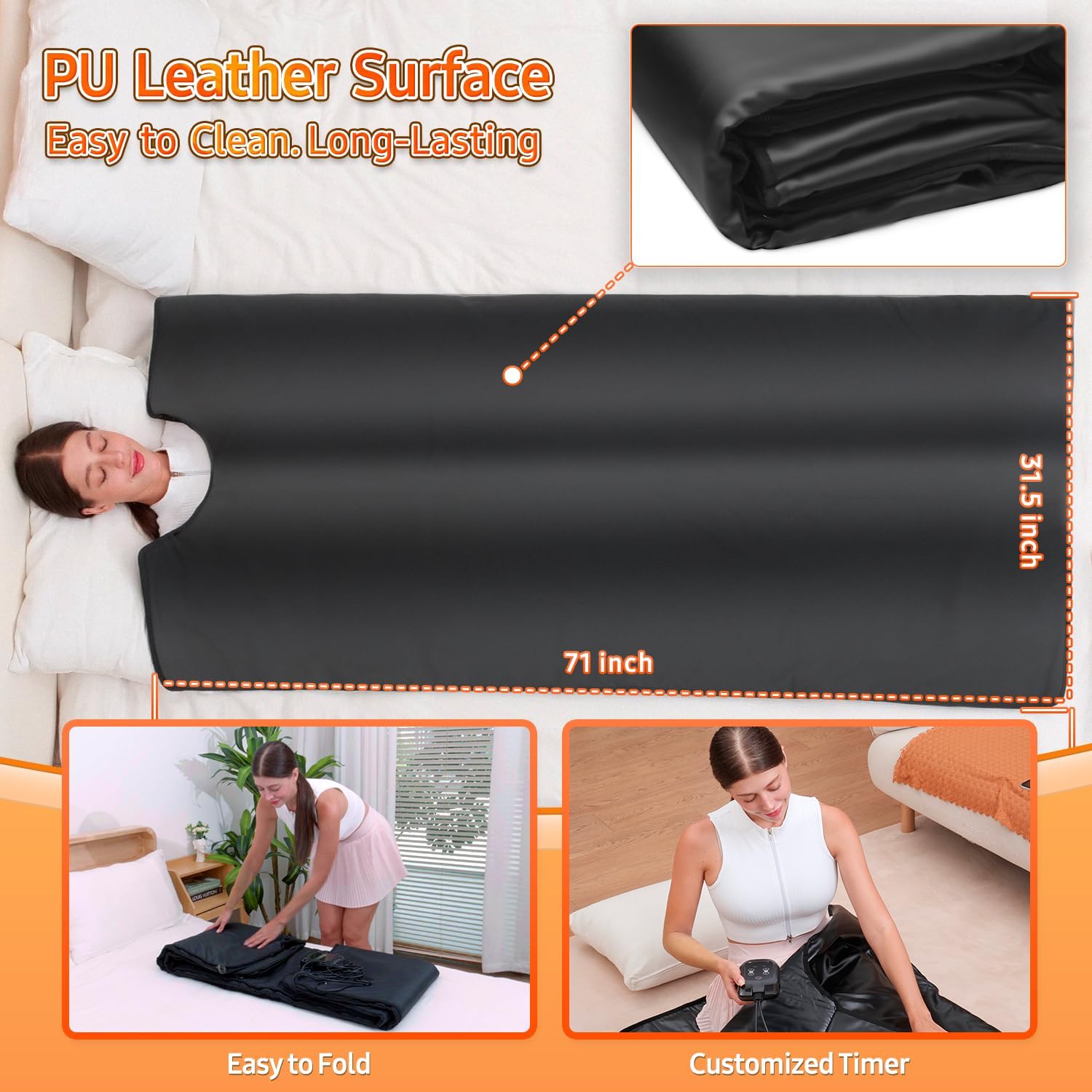 Infrared Sauna Blanket for Home: Portable Far Infrared Heating Blanket for Full Body Detox & Relaxation – Adjustable 95-167℉ & 20-60 Min Timer 71 x 31.5Inch Premium PU Leather