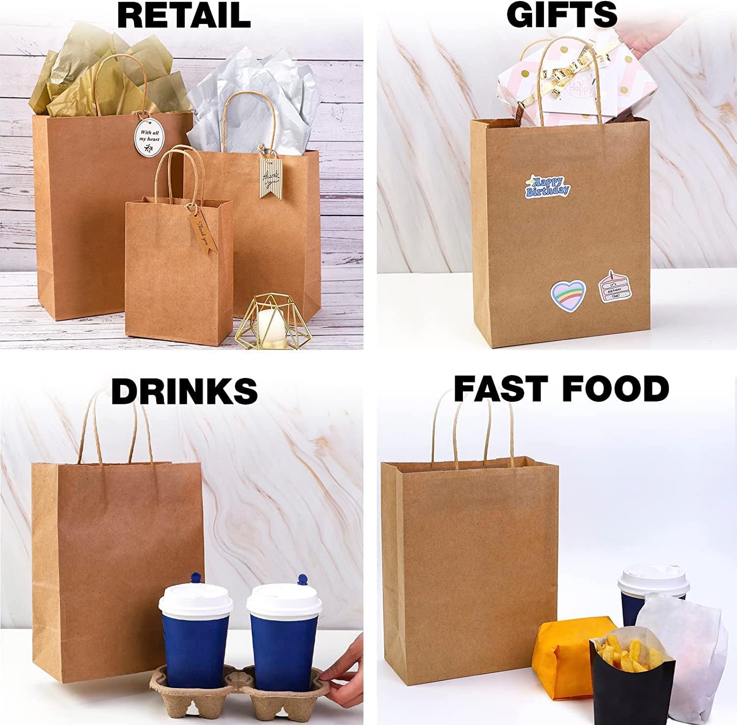 RanGit Bhumi Brown Kraft Paper Bags with Handles- 25pcs 10"x14"x5" Medium Size Bags, Return Gift Craft Paper carry Bag for Shopping Retail Merchandise - Disposable 4