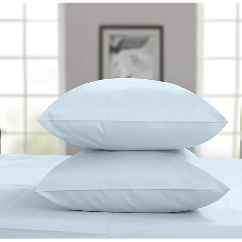 Threadmill Pillow Cases Standard Size | 1200 Thread Count 100% Supima Cotton Pillow Covers, Luxury Smooth Solid Sateen | Light Blue