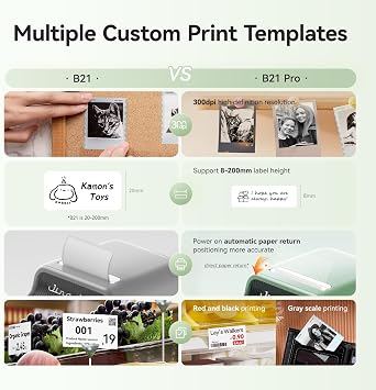 NIIMBOT B21 Pro Etiket Yapıcı Makine, Termal Etiket Yazıcısı, Ev/Ofis/İş için Taşınabilir Mürekkepsiz Etiket Yapıcıları, 1 Paket 50x30mm Beyaz Etiket ile, iOS ve Android ile Uyumlu, (Yeşil)