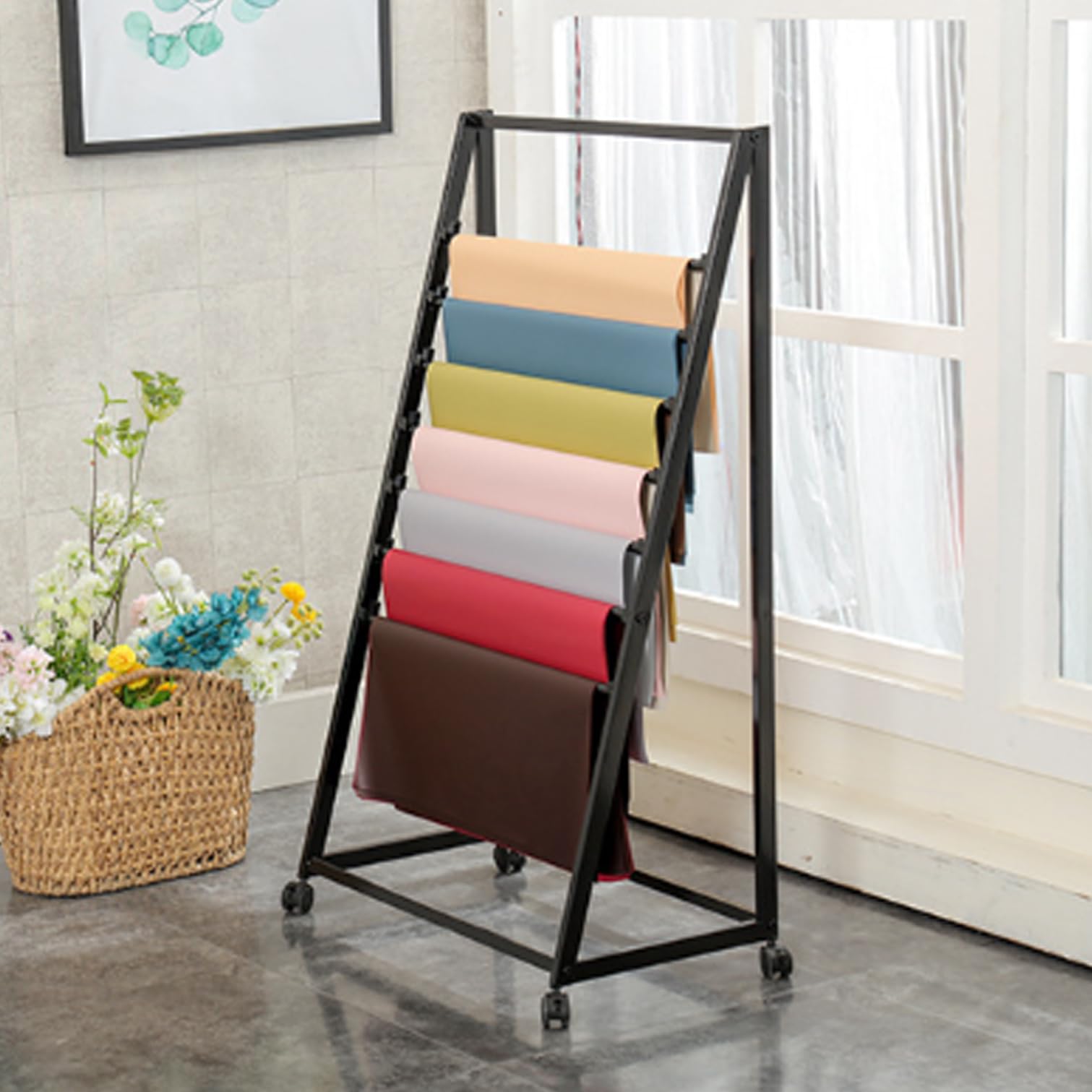 Expositor metálico Independiente para pañuelos comerciales, Cintas, Flores, Papel de Regalo, hijabs, chales de Seda, Pantalones, Corbatas, Cinturones y Toallas,Black Single Row-70 * 40 * 165cm